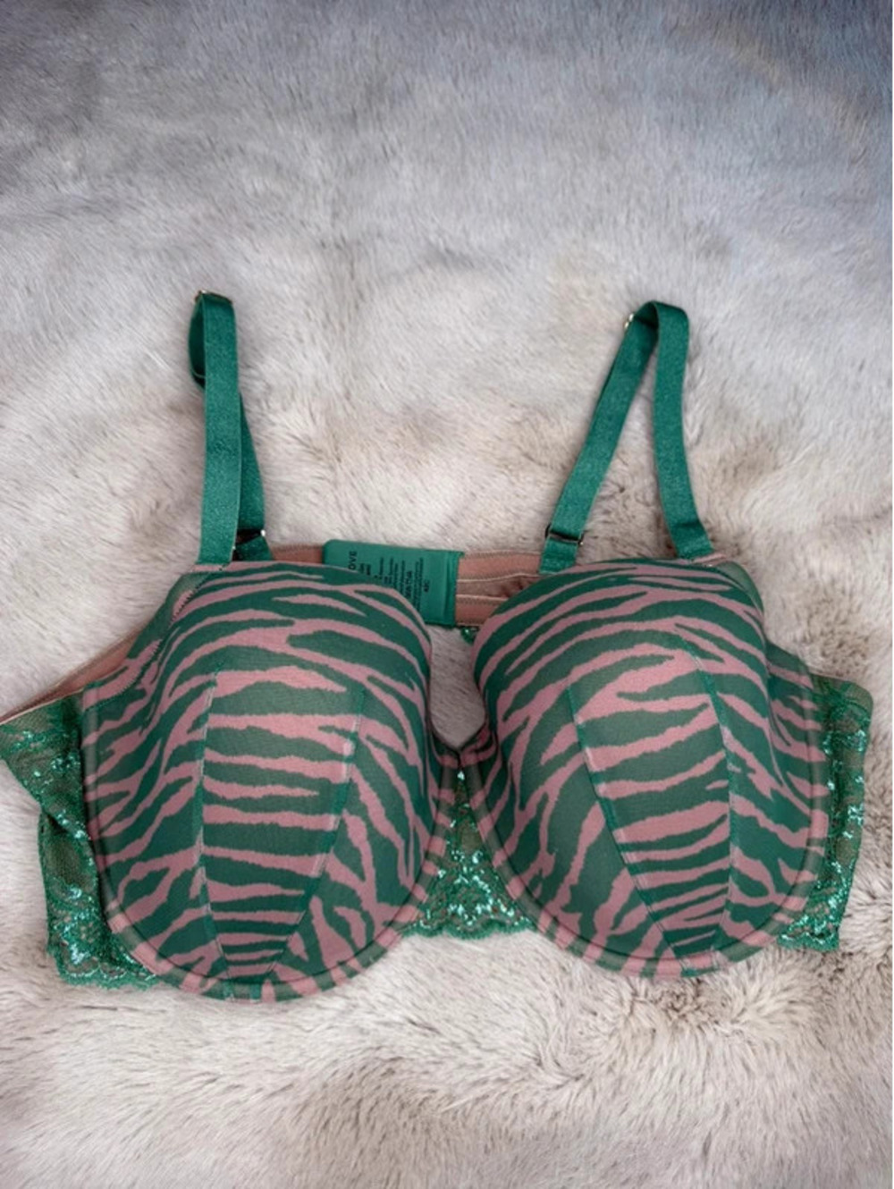 ThirdLove zebra-print lace demi bra green 42C